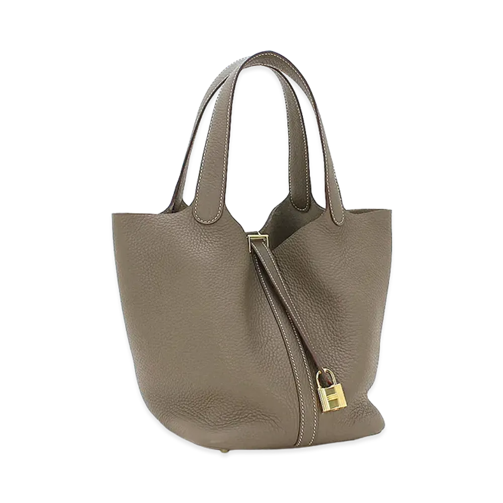 Hermes Women's Picotin Lock MM 22 Taurillon Clemence Handbag "Etoupe"