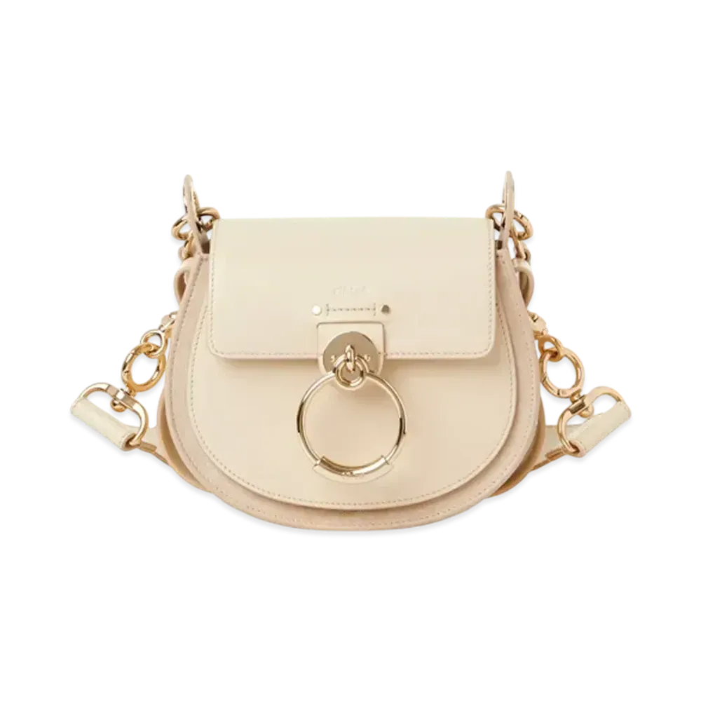 Chloe Small Tess Bag In Shiny And Suede Leather "Sweet Beige"