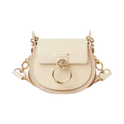 Chloe Small Tess Bag In Shiny And Suede Leather "Sweet Beige"