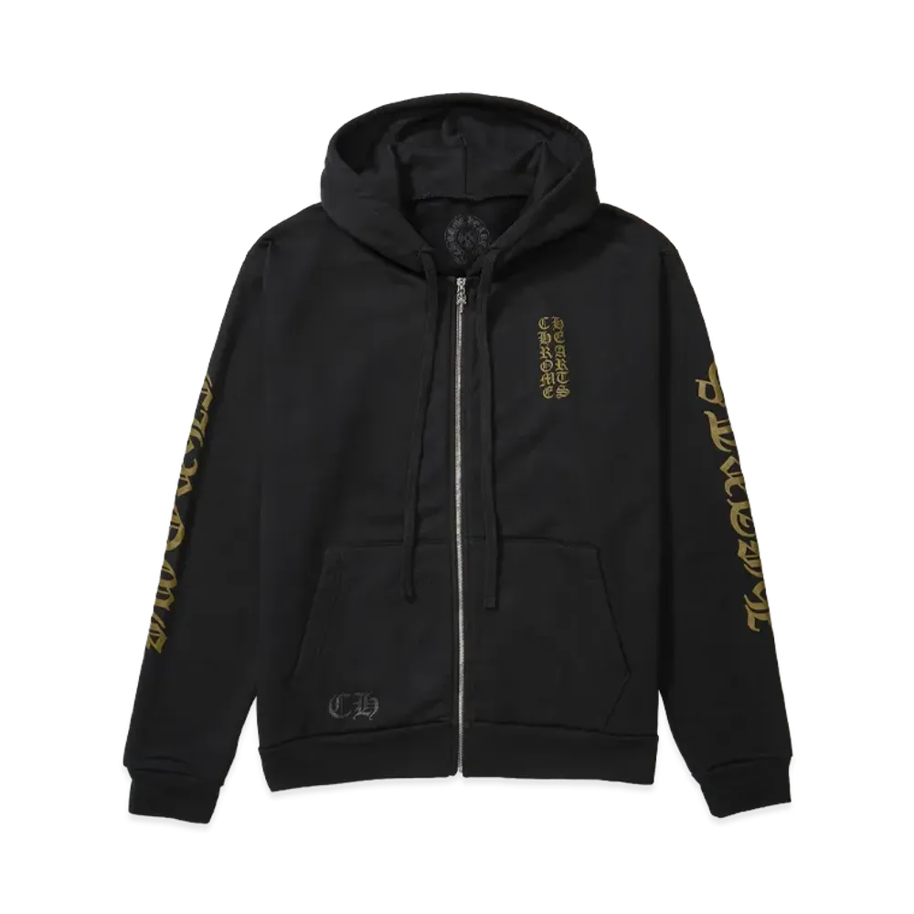 Chrome Hearts Vertical Logo Zip Up Hoodie "Black/Army Green"