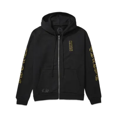 Chrome Hearts Vertical Logo Zip Up Hoodie "Black/Army Green"