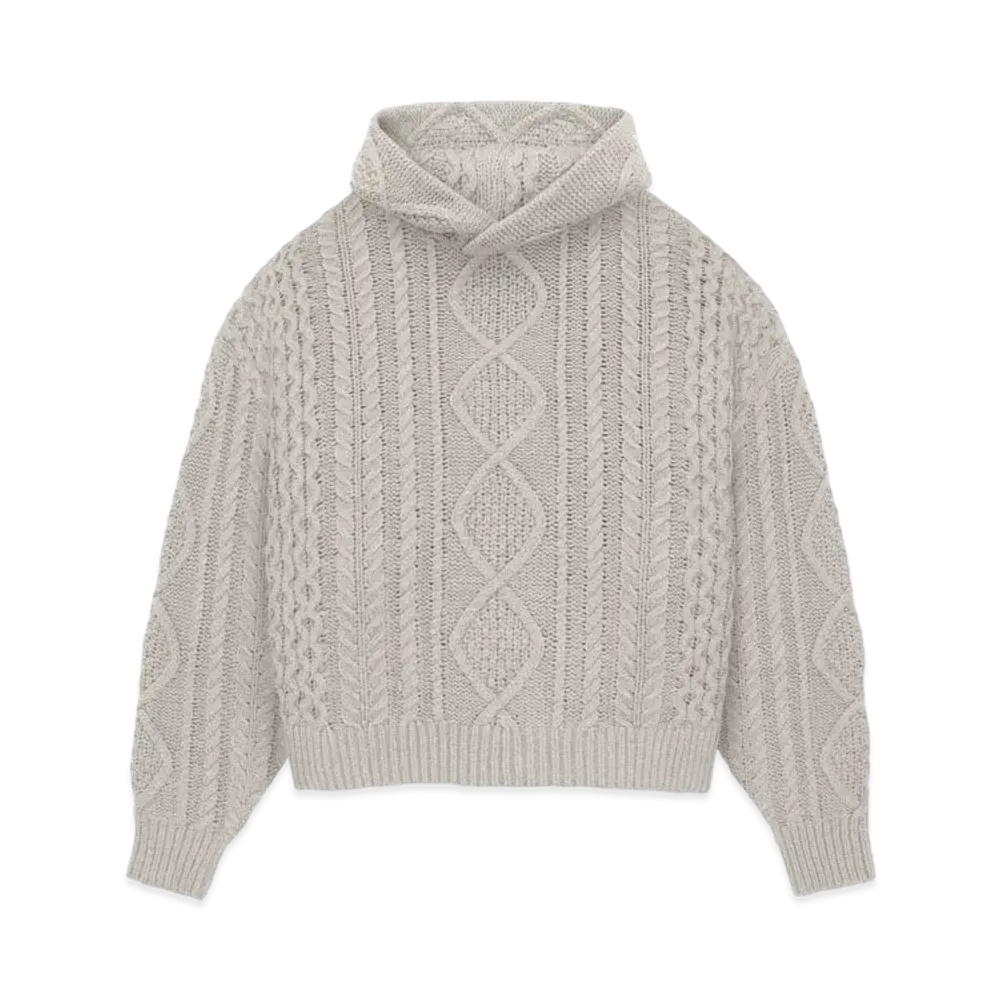 FEAR OF GOD ESSENTIALS Cable Knit Hoodie "Silver Cloud"