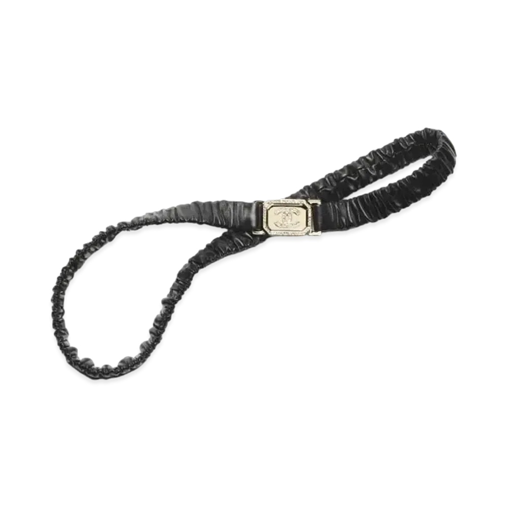CHANEL Belt Lambskin Gold Tone Metal Strass "Black"