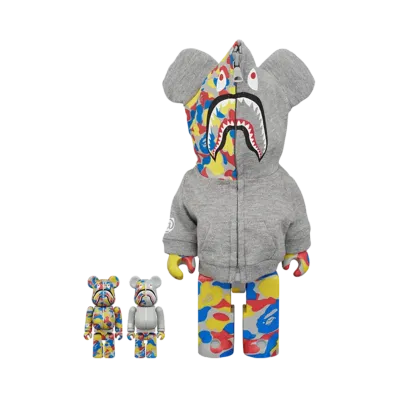 MEDICOM TOY "BEARBRICK" Bearbrick Bape Camo Shark Mct 30Th Anniversary 100% & 400% Three-Piece Set
