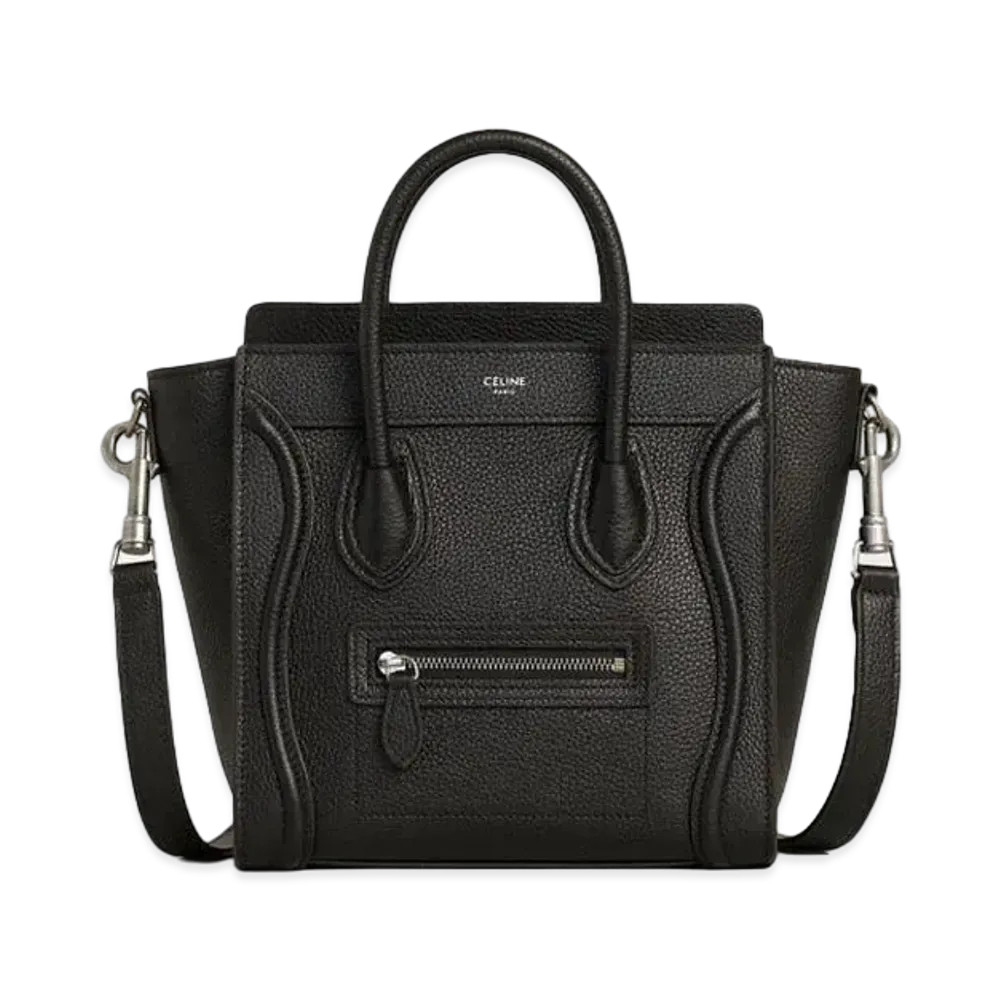 CELINE Nano Luggage Bag In Drummed Calfskin "Black"