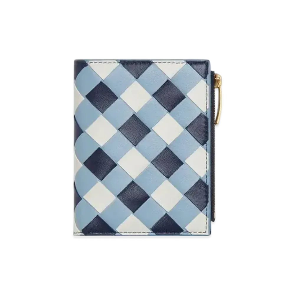 Bottega Veneta Intrecciato Small Bi-Fold Wallet "Abyss/Ice/White"