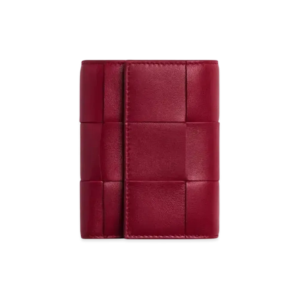 Bottega Veneta Cassette Tri-Fold Zip Wallet "Dark Red/Bliss Washed"