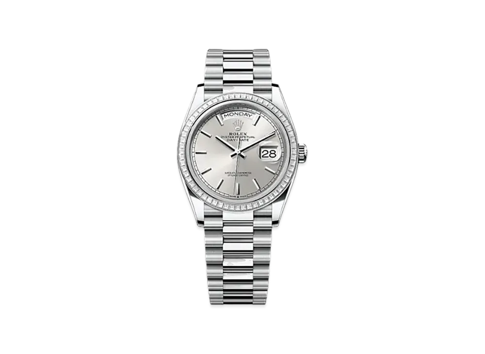 ROLEX Day-Date 36mm Platinum Diamond 128396TBR "Silver"