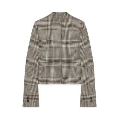 Courreges Officer Collar Heritage Prince Of Wales Jacket "Sand/Mud Brown"
