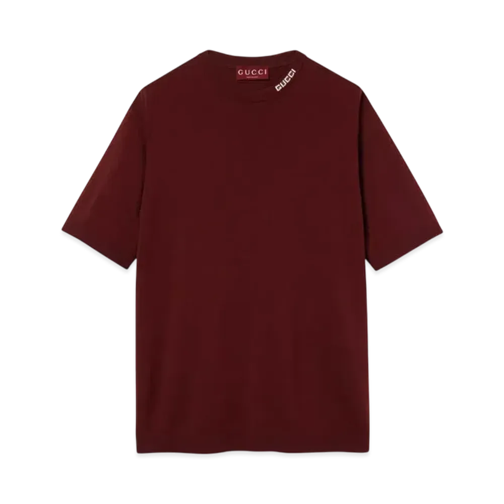 GUCCI Silk Cotton T-Shirt With Intarsia "Bordeaux"