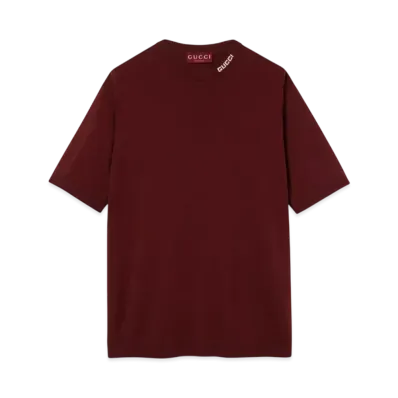 GUCCI Silk Cotton T-Shirt With Intarsia "Bordeaux"