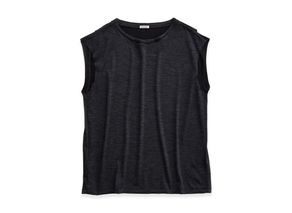 NICENESS W.Mcgeoch Cut-Off Sleeve Super 100's Wool Jersey T-Shirt "Charcoal"