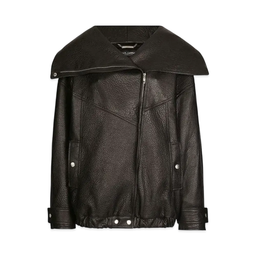 DOLCE&GABBANA Oversize Vegetable-Tanned Lambskin Biker Jacket "Black"