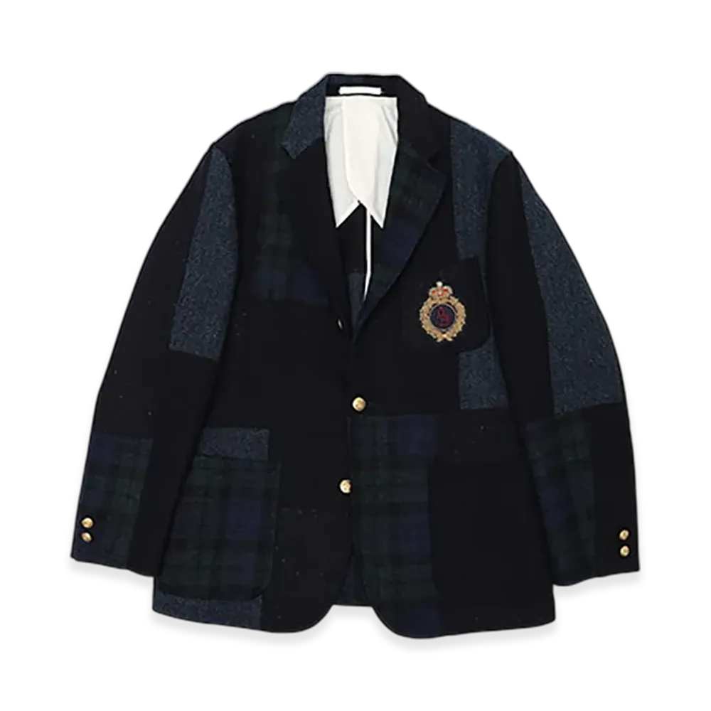 BEAMS PLUS x ACADEMY by Chris Echevarria 3B Jacket Harris Tweed Patchwork "Navy"