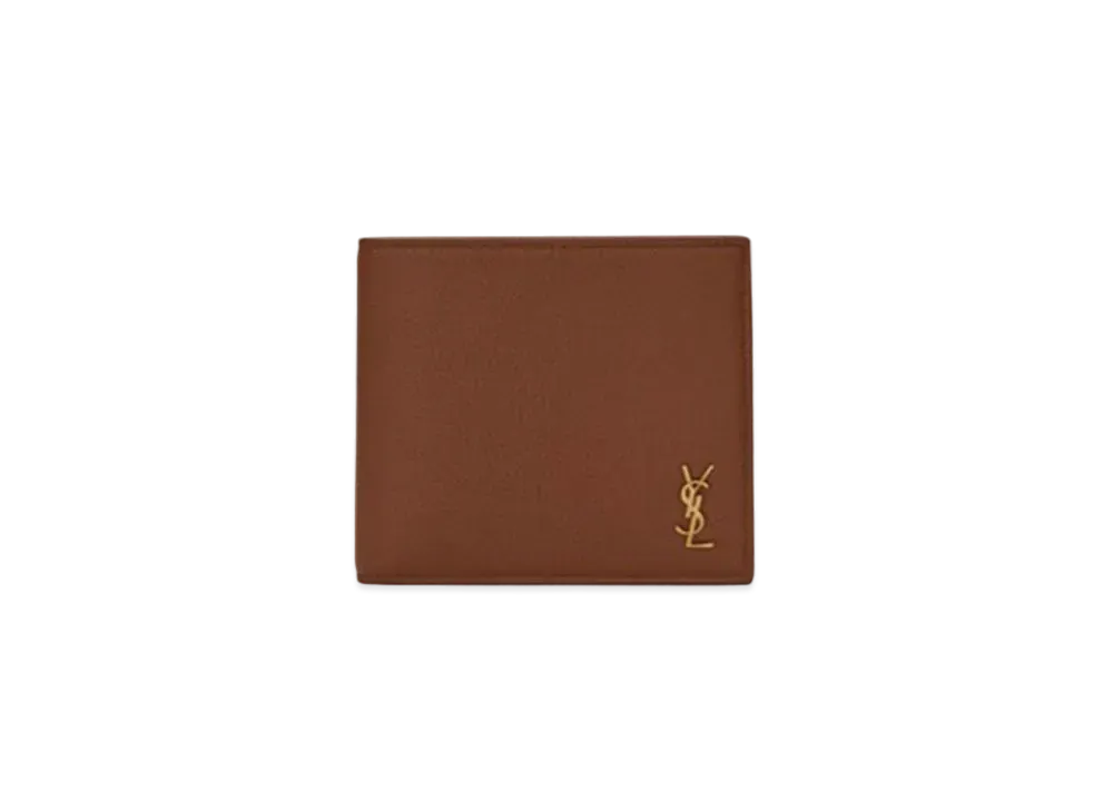 SAINT LAURENT Tiny Monogram East/West Wallet With Coin Purse In Grained Leather "Toast Brown"