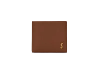 SAINT LAURENT Tiny Monogram East/West Wallet With Coin Purse In Grained Leather "Toast Brown"