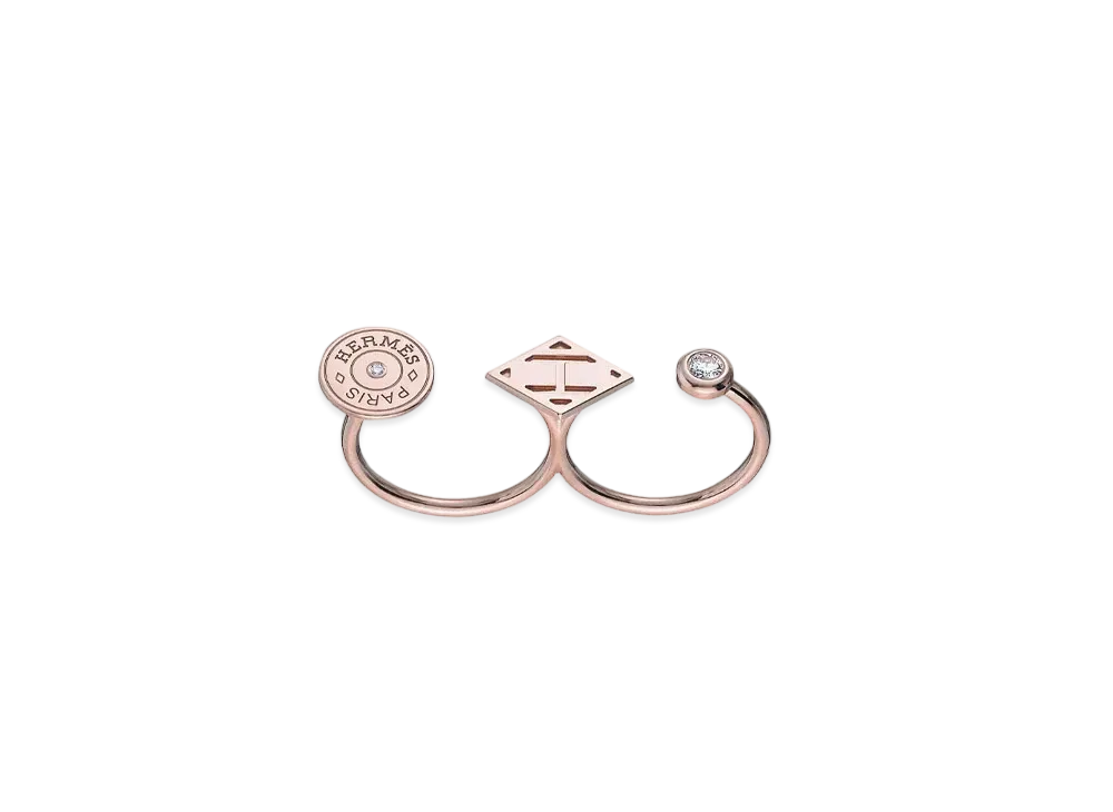 Hermes Gambade Double Ring "Pink Gold/Diamond"