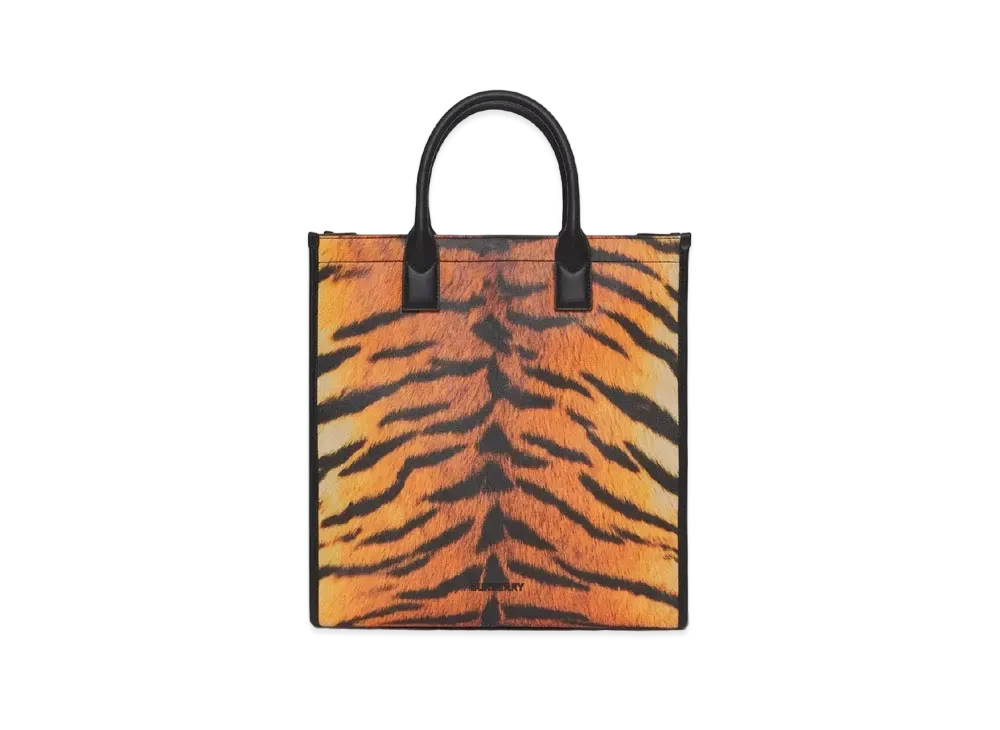 BURBERRY Tiger Print Tote "Black/Orange"