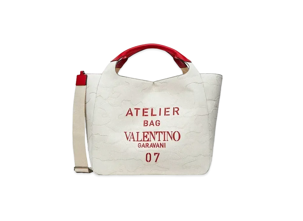 Valentino Medium Garavani 07 Camouflage Edition Atelier Tote Bag In Canvas "Natural"