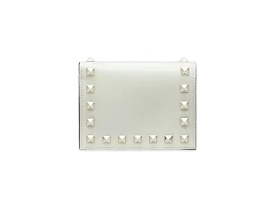 Valentino Rock Studs Calfskin Small Wallet "Light Ivory"