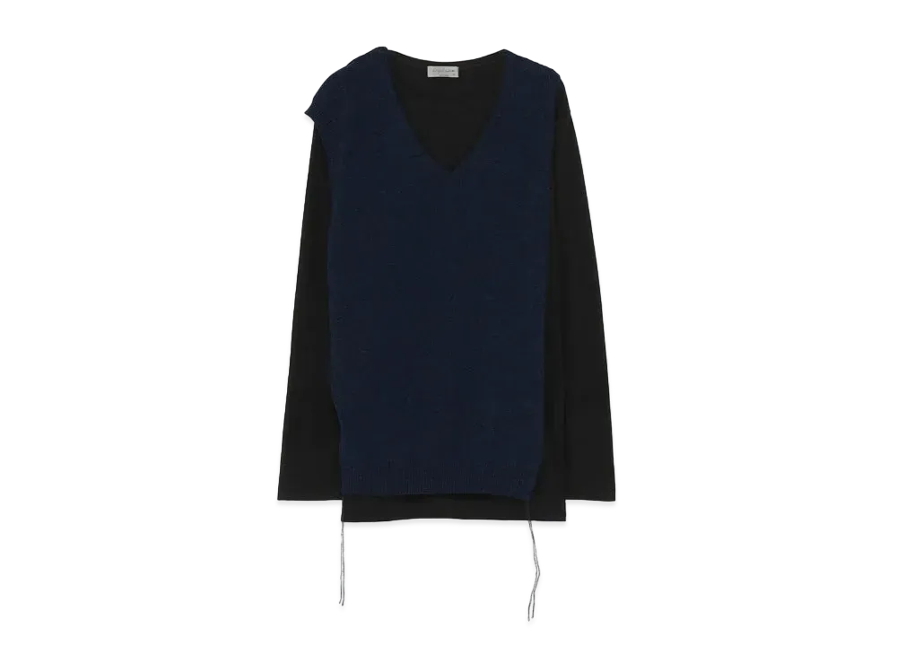 Yohji Yamamoto Pour Homme 30/-PLAIN STITCHES KNIT CS DOCKING V NECK "Navy"