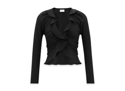 Saint Laurent Women's Ruffled Blouse In Silk Crepe De Chine "Black"