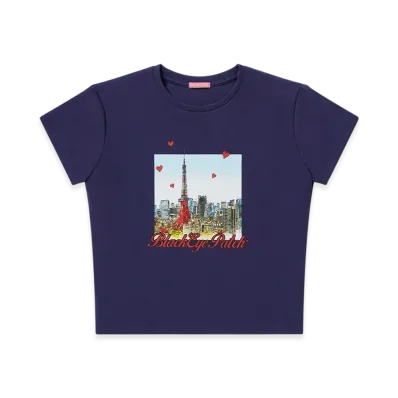 Blackeyepatch Tokyo Sketch Baby Tee "Navy"
