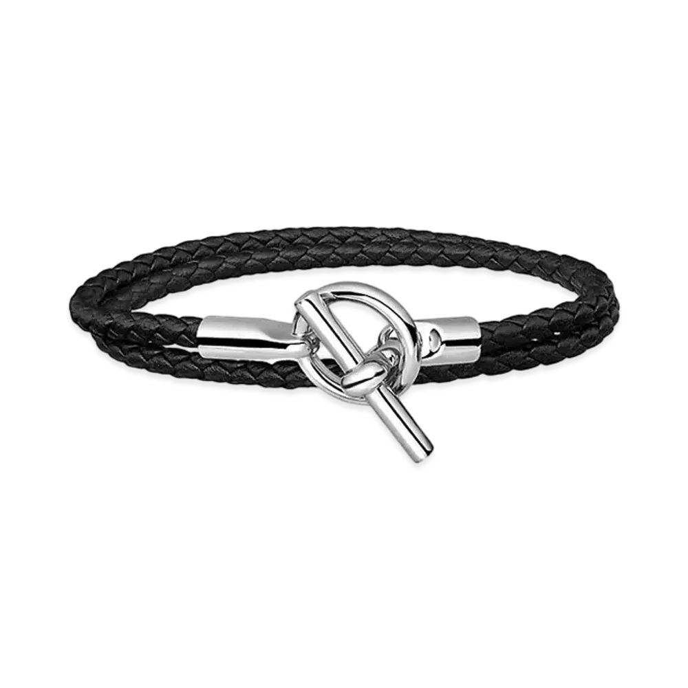 Hermes Glenan Double Tour Bracelet Swift "Noir/Palladium"