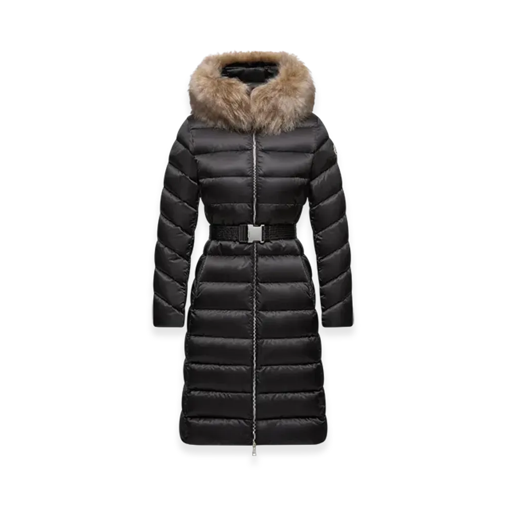 MONCLER Leersie Hooded Shearling-Trimmed Long Down Jacket "Black"