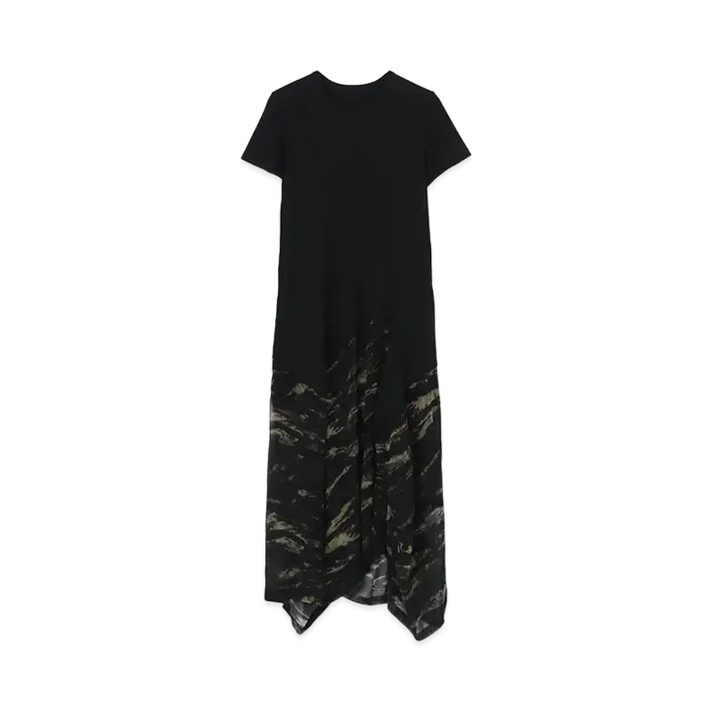 Ground Y Ultima Cotton/Zebra Pattern Cupra Chiffon Angular T Dress "Khaki"
