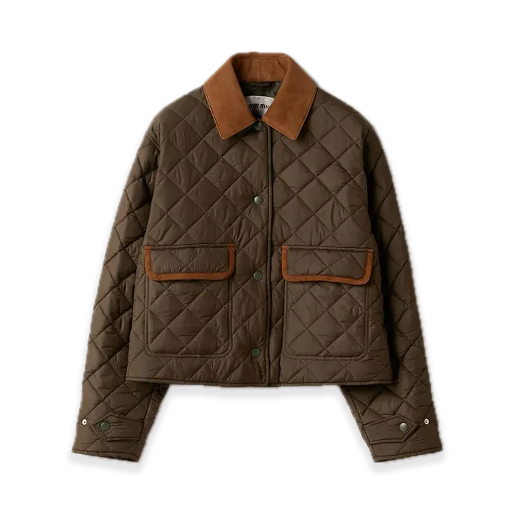 MIU MIU Quilted Technical Pongee Blouson Jacket "Khaki"