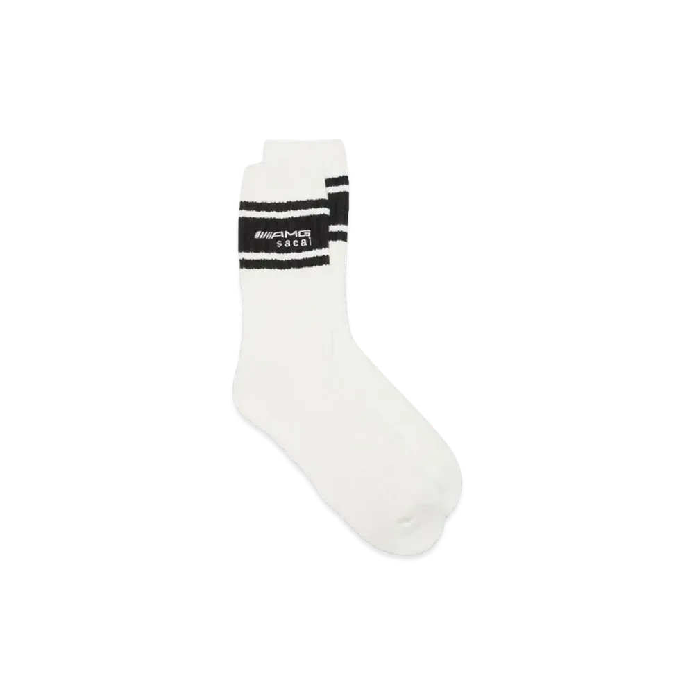 sacai x Mercedes AMG Logo Stripe Rib Crew Socks "White/Black"