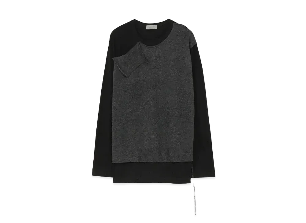 Yohji Yamamoto Pour Homme 30/-PLAIN STITCHES KNIT CS DOCKING ROUND NECK "Charcoal"