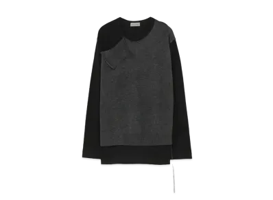 Yohji Yamamoto Pour Homme 30/-PLAIN STITCHES KNIT CS DOCKING ROUND NECK "Charcoal"