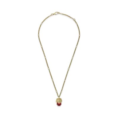 GUCCI Rhinestone Lion Head Necklace "Gold"