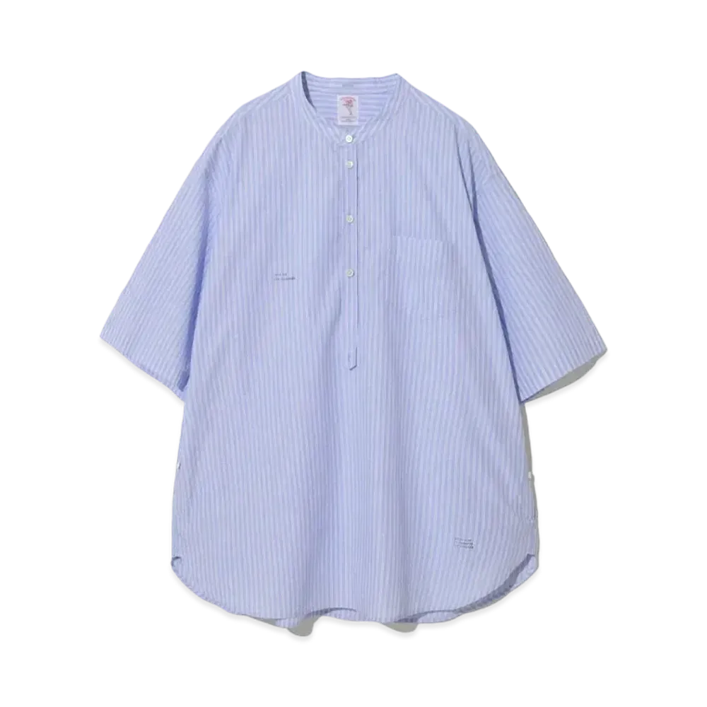 UNDERCOVER 24SS Cotton Typewriter Band Collar Shirt #1 "Blue ST"