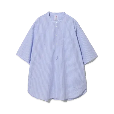 UNDERCOVER 24SS Cotton Typewriter Band Collar Shirt #1 "Blue ST"