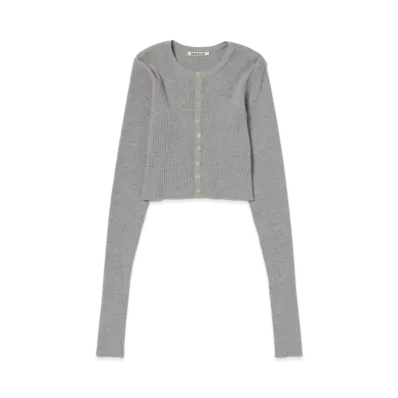 AURALEE Super Fine Wool High Gauge Rib Knit Short Cardigan "Top Gray"