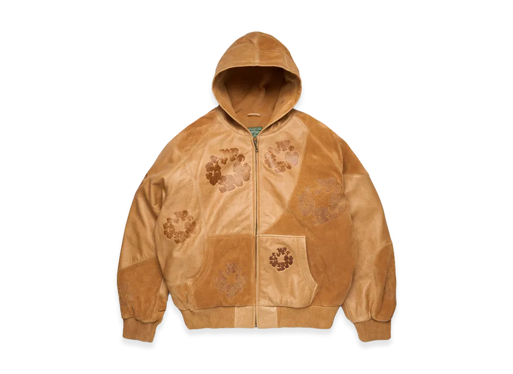 DENIM TEARS Patchwork Leather/Suede Cotton Wreath Hoodie "Brown"