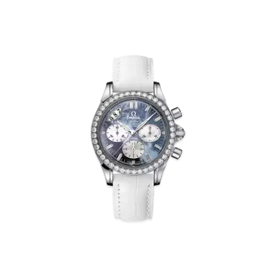 OMEGA De Ville Co-Axial Chronograph Diamonds Leather Strap 35MM "Stainless Steel/Blue Shell/White" 4877.72.36