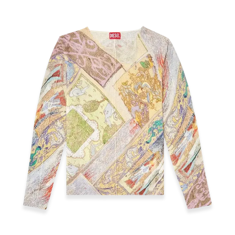 Diesel K-Renton Linen Jumper With Medieval Print "Beige Yellow"