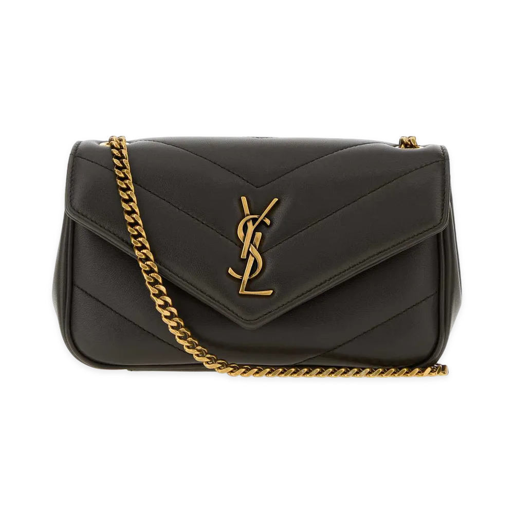 Saint Laurent Women's Leather Mini Loulou Crossbody Bag "Brown/Charcoal"