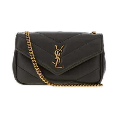 Saint Laurent Women's Leather Mini Loulou Crossbody Bag "Brown/Charcoal"