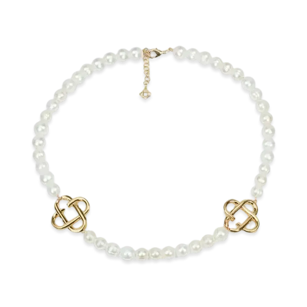 Casablanca Medium Pearl Logo Necklace "White"