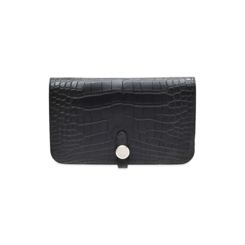 Hermes Dogon GM Crocodile Alligator Matte "Noir/Silver"
