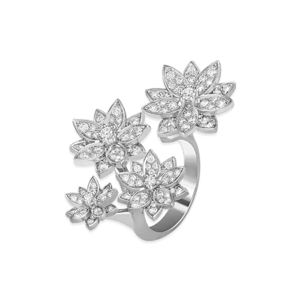 Van Cleef & Arpels Lotus Entre les Doigts ring 4 flowers "18K White gold/Diamond"