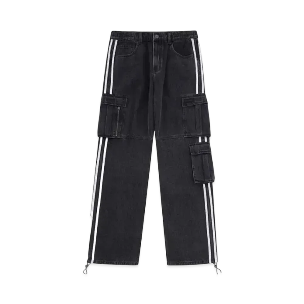 Unknown London Striped Cargo Denim Pants "Black"