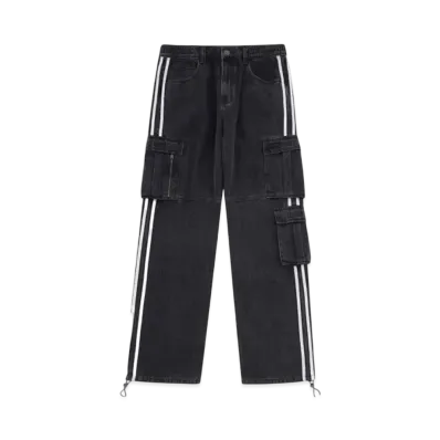 Unknown London Striped Cargo Denim Pants "Black"