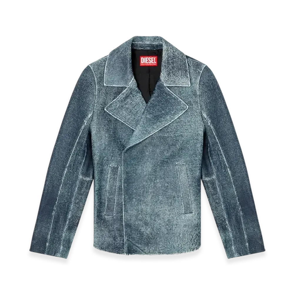 Diesel L-Werner Jacket In Denim-Treated Leather "Dark Blue"