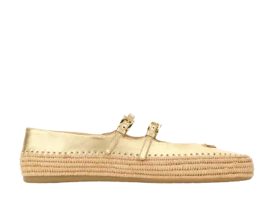 PRADA Women's Raffia And Leather Espadrilles "Gold"
